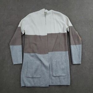 CYRUS Cardigan Sweater Womens Small Beige Gray Open Front Pockets Soft